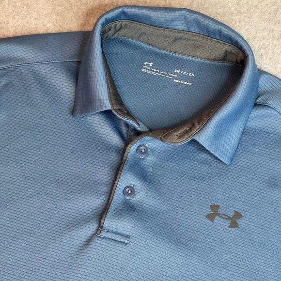 Under Armour Other - Under Armour Mens HeatGear Polo Shirt Blue Heather Stripe Loose Fit Small